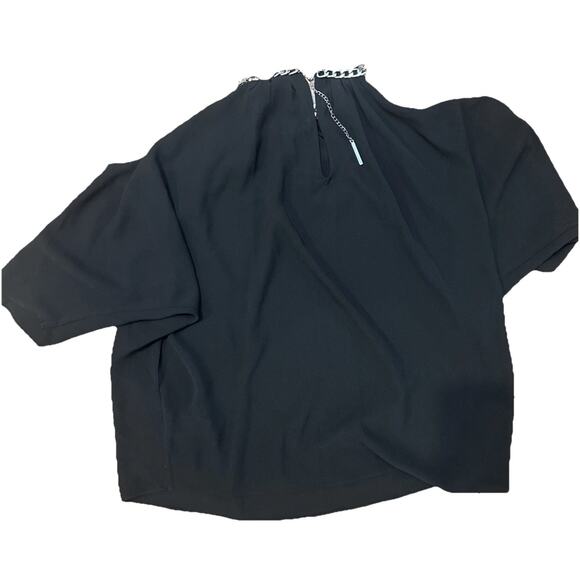 Michael Kors Black Halter Top Petite Medium Silver Chain Neckline - Picture 5 of 7